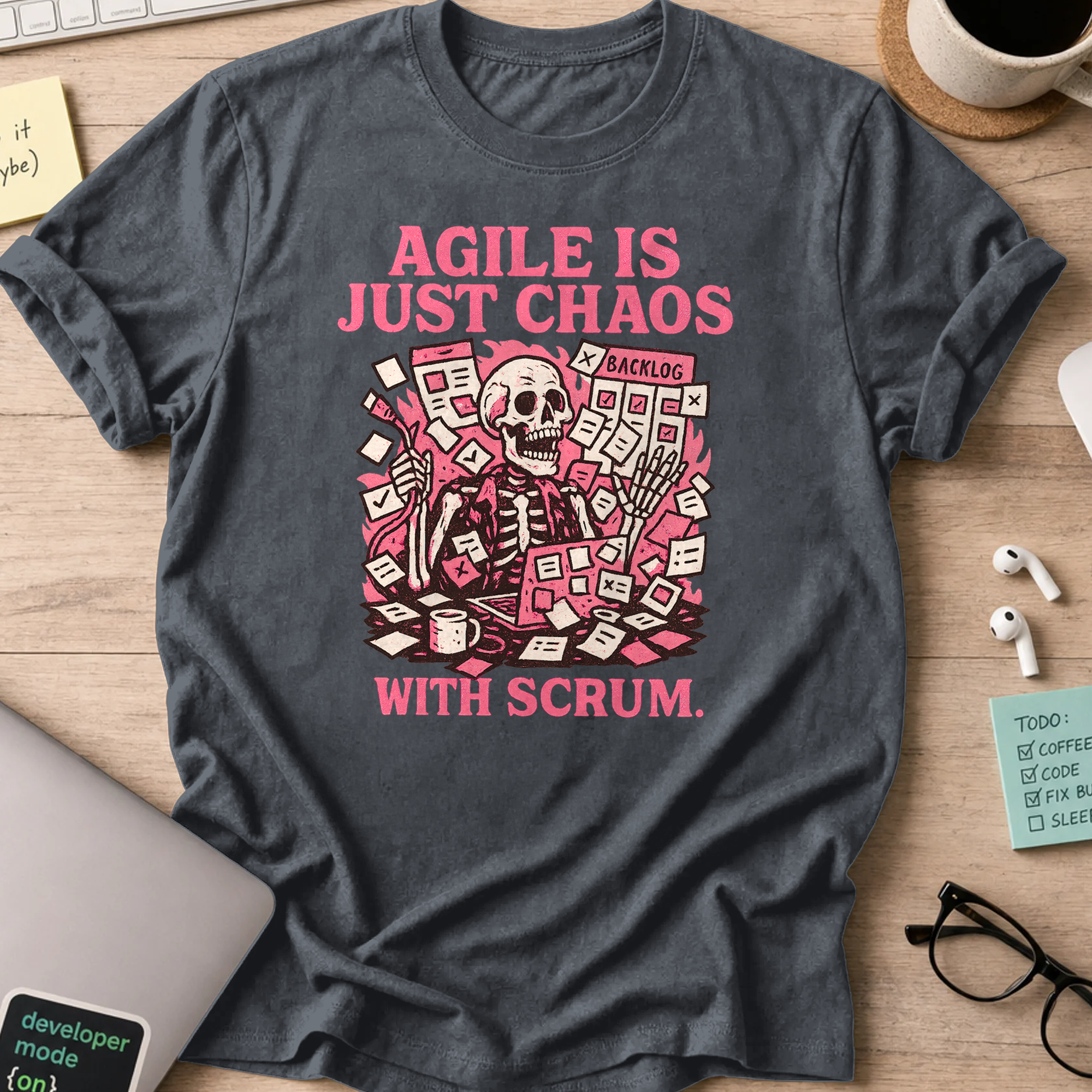 agile is just chaos with scrum skeleton shirt - Dark Heather