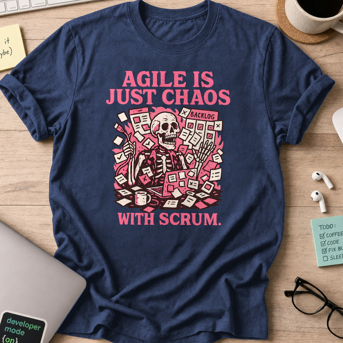 agile is just chaos with scrum skeleton shirt - Navy
