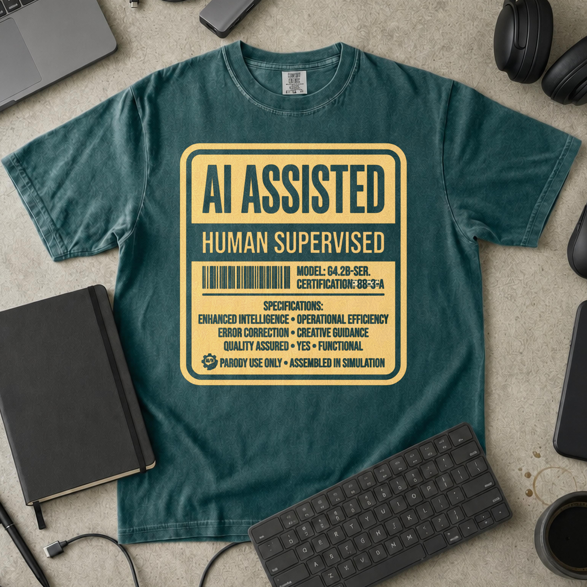 AI Assisted Human Supervised Premium Shirt — blue spruce Premium Shirt mock-up