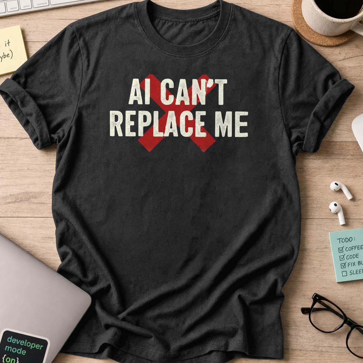 ai cant replace me shirt - Black