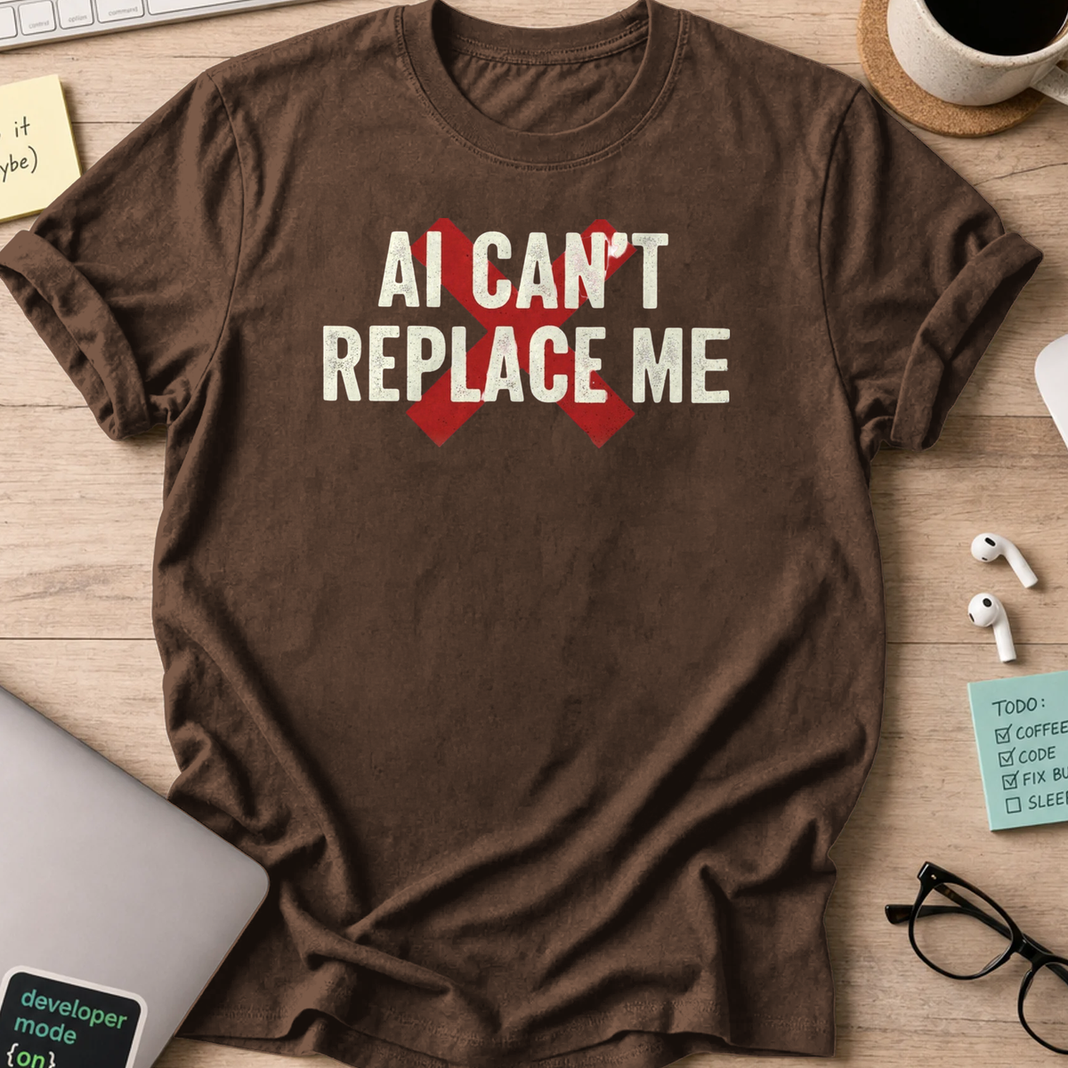 ai cant replace me shirt - Dark Chocolate