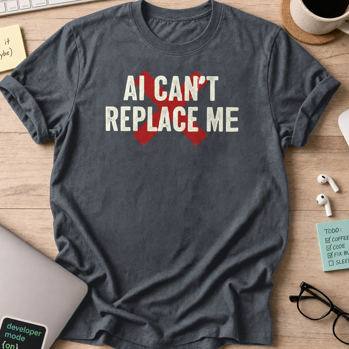 ai cant replace me shirt - Dark Heather