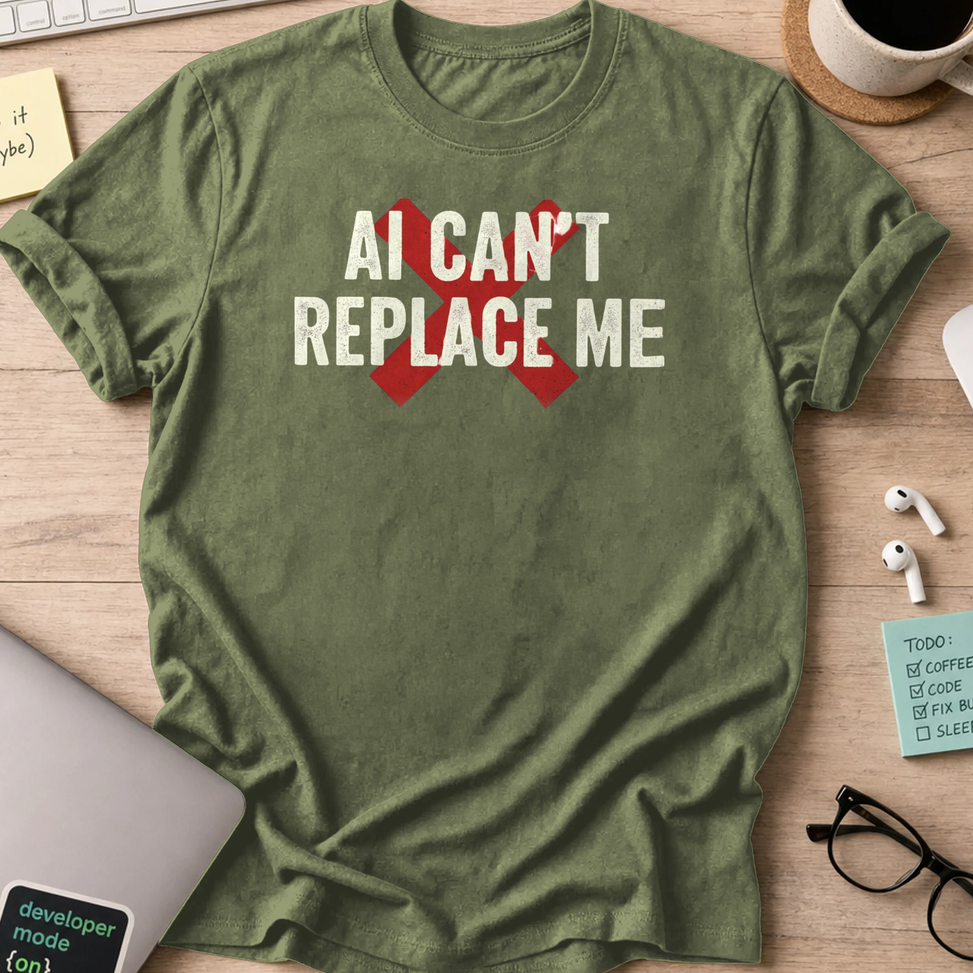 ai cant replace me shirt - Military Green