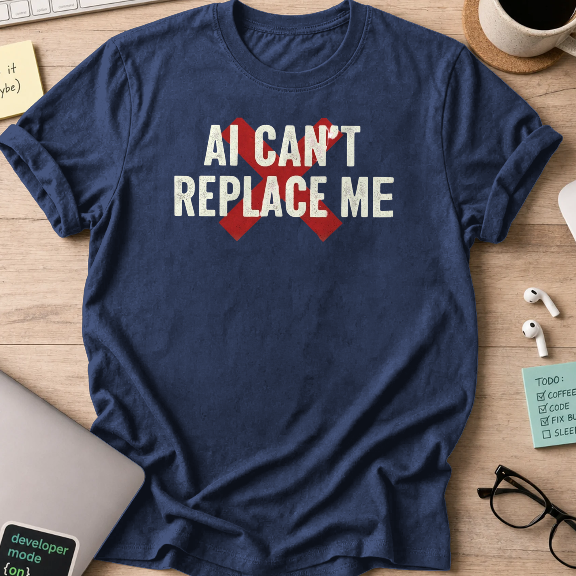 ai cant replace me shirt - Navy