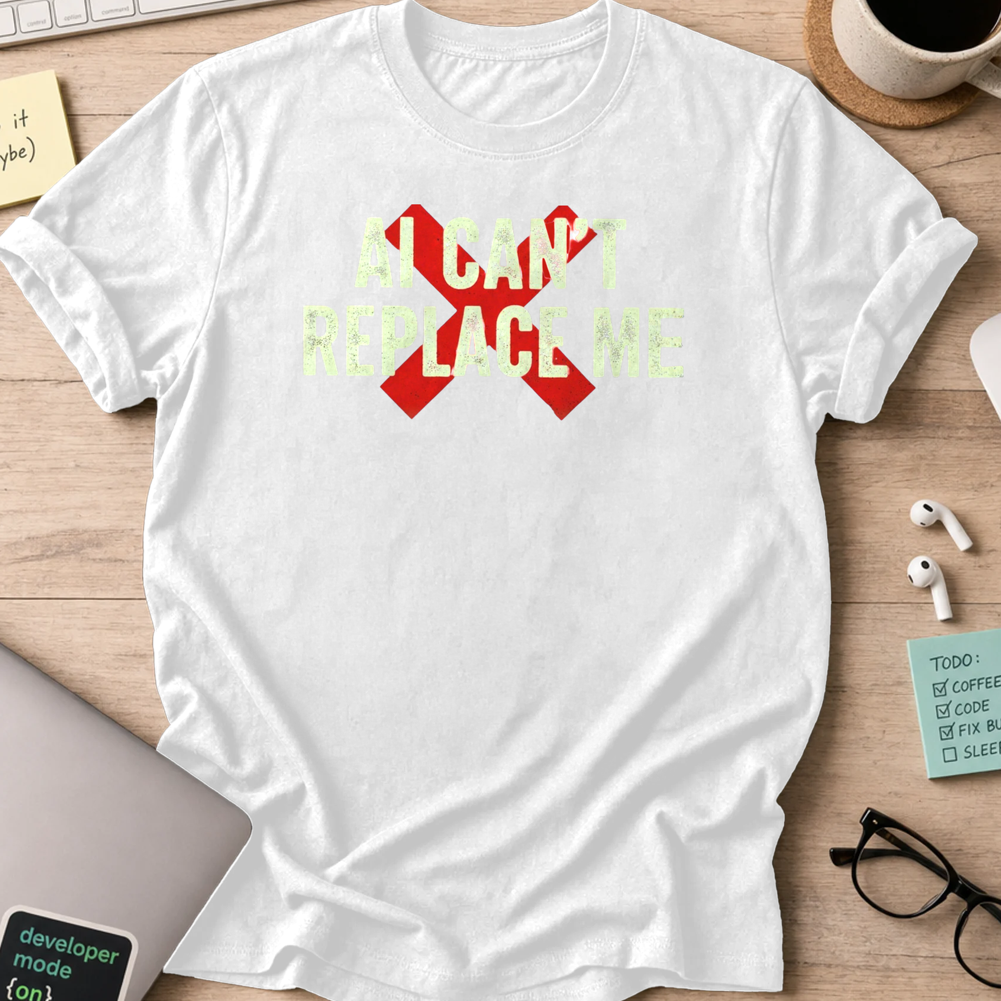 ai cant replace me shirt - White