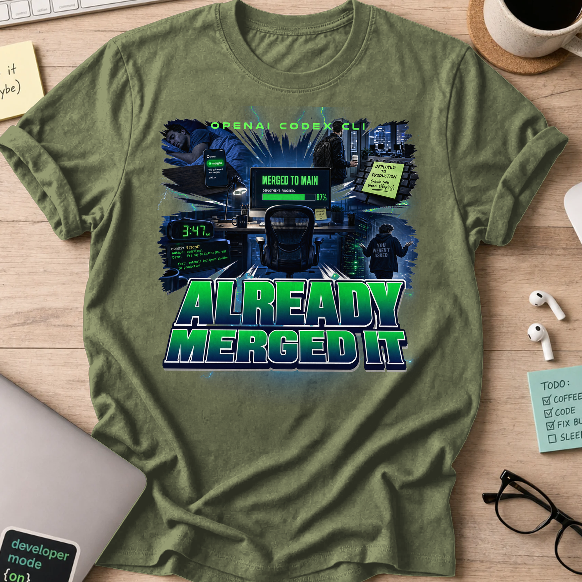 Already Merged It Shirt - Military Green
