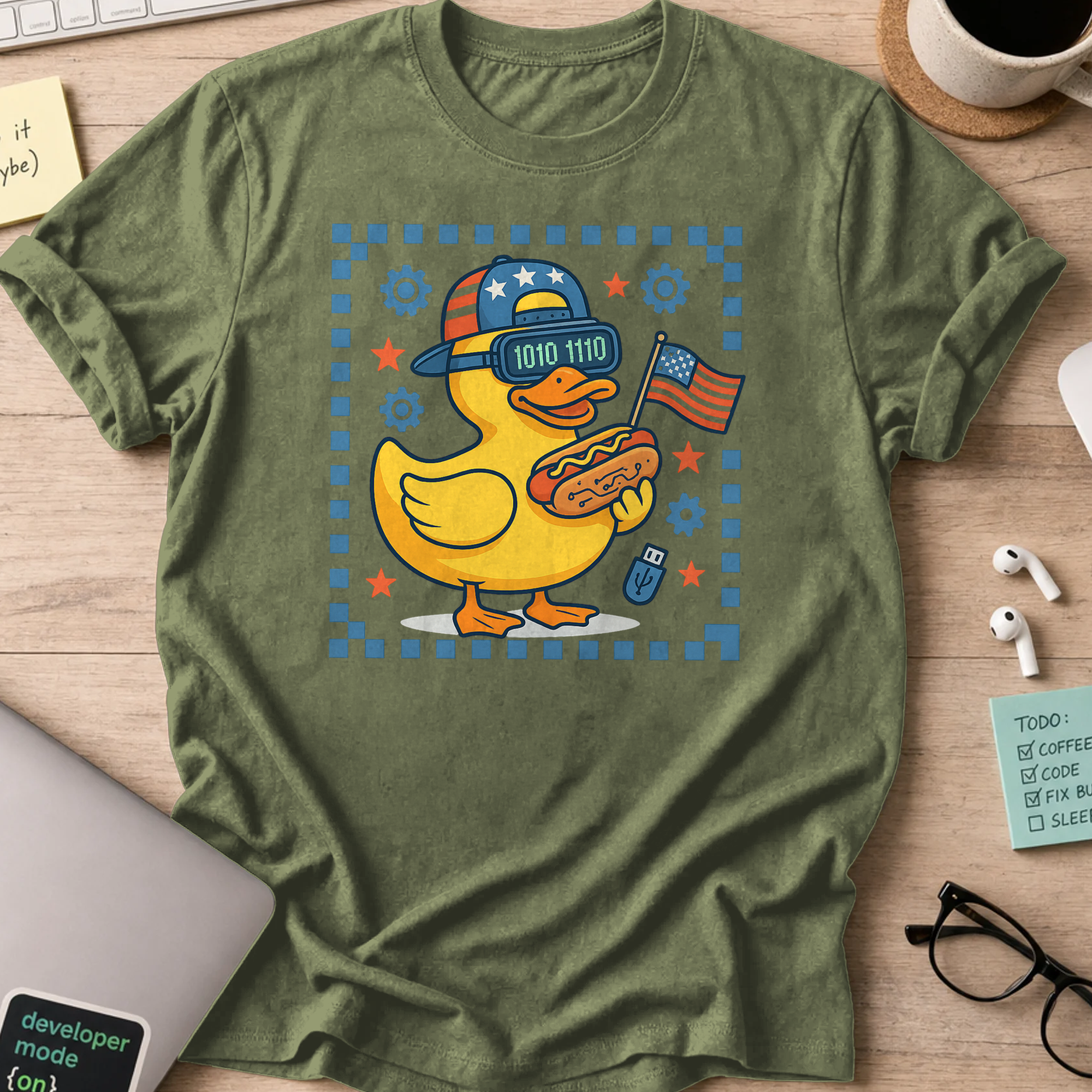 american duck and wiener shirt - Military Green
