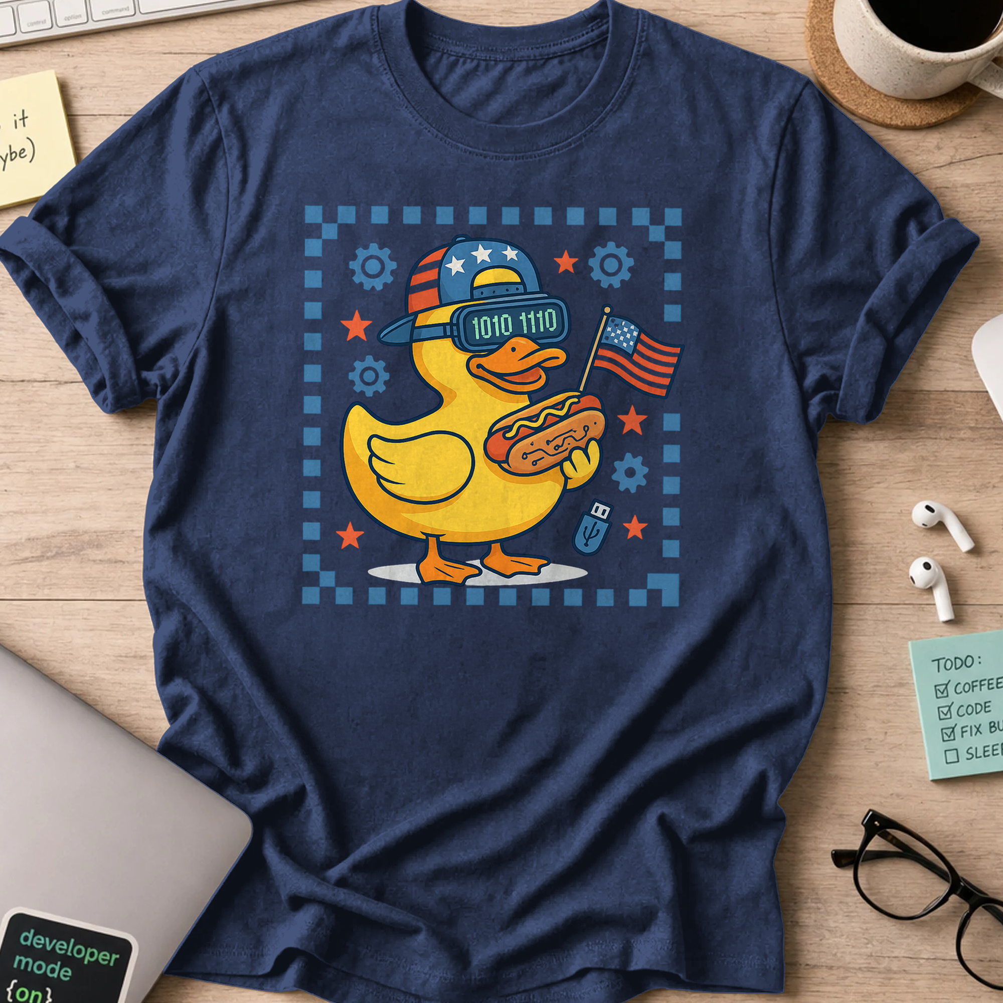 american duck and wiener shirt - Navy