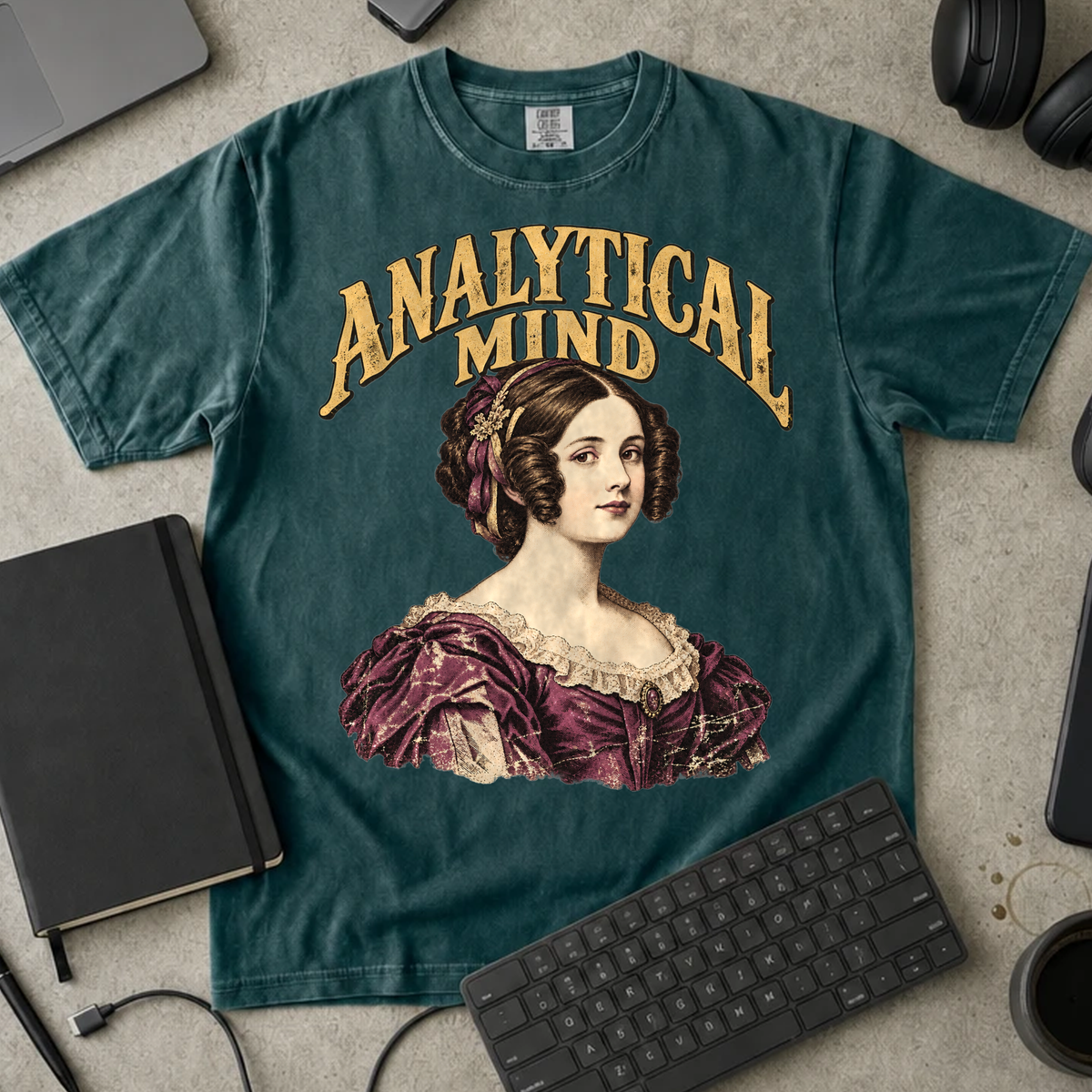 Analytical Mind Shirt — Blue Spruce Comfort Colors 1717 flat lay