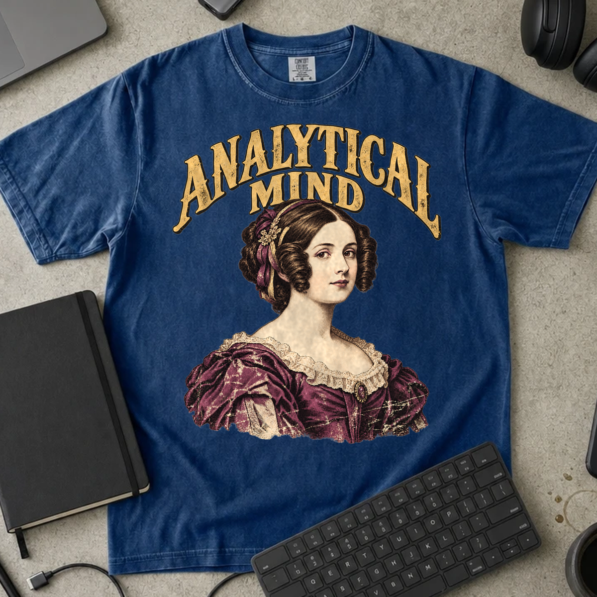 Analytical Mind Shirt — True Navy Comfort Colors 1717 flat lay