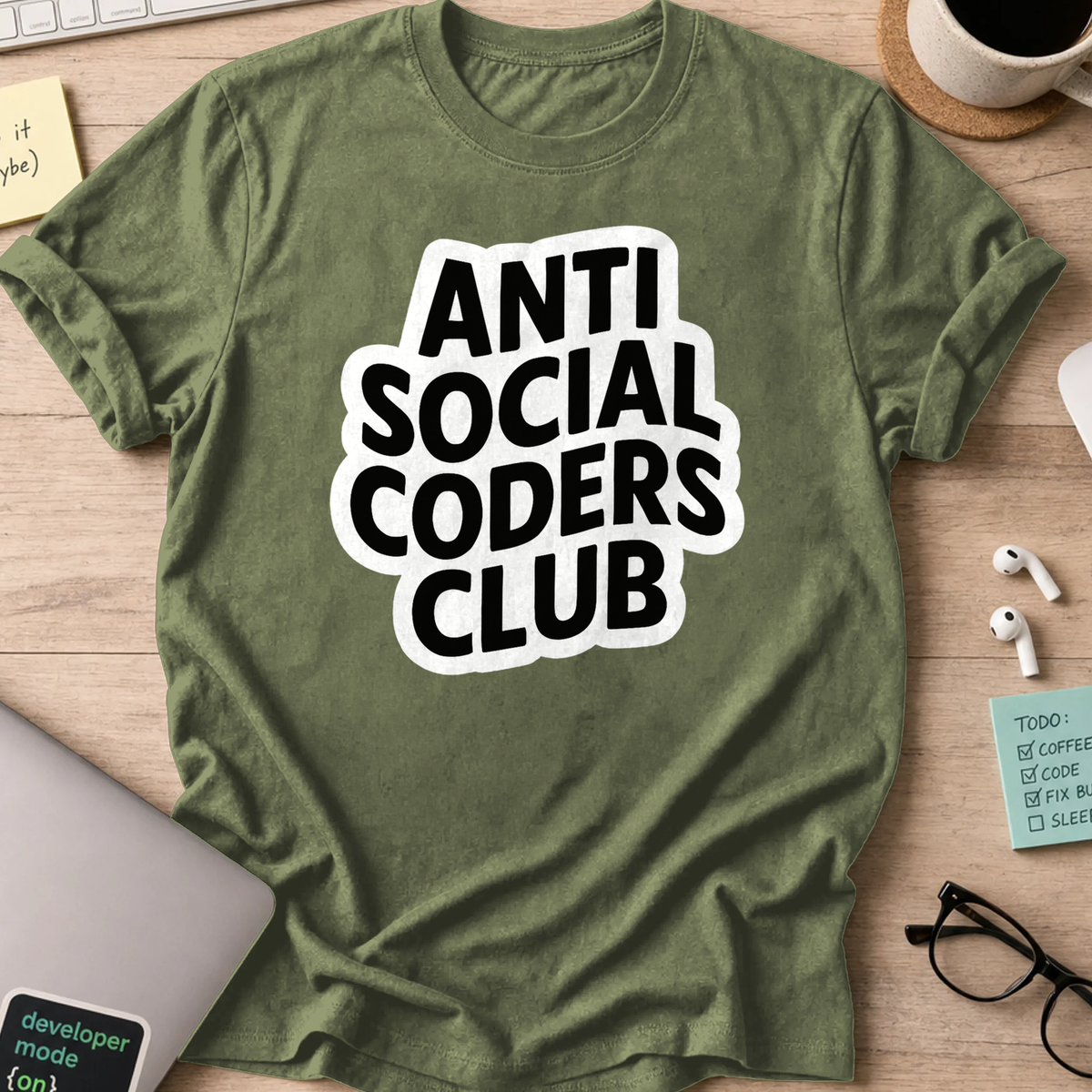 anti social coders club shirt - Military Green