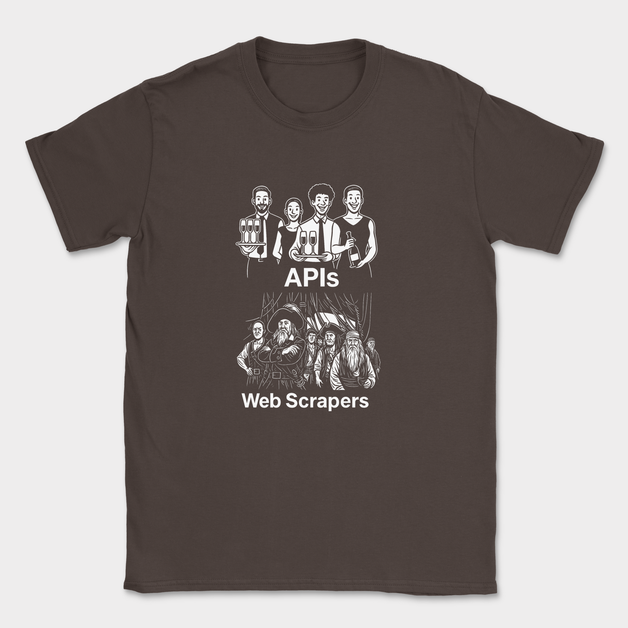 apis vs webscrapers shirt — Dark Chocolate