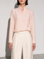 New Chinese-style Mandarin-collar Long-sleeve Blouse Niche Office-chic Top For Women - Apricot Premium Fabric Finish Bust To Thigh