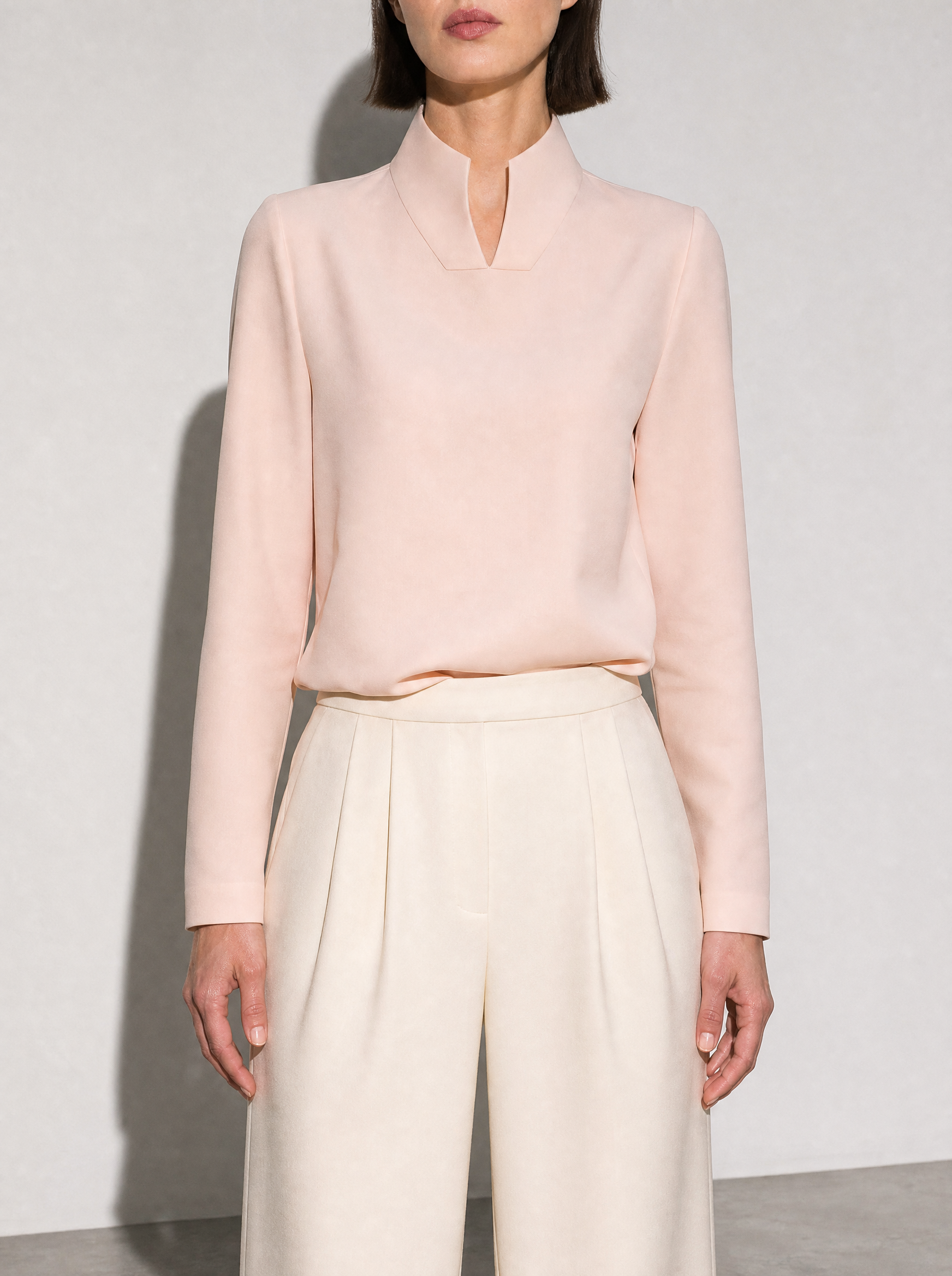 New Chinese-style Mandarin-collar Long-sleeve Blouse Niche Office-chic Top For Women - Apricot Premium Fabric Finish Bust To Thigh