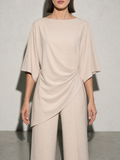 Relaxed-fit Top And High-waisted Wide-leg Pants Two-piece Set - Apricot Premium Fabric Finish Bust To Thigh
