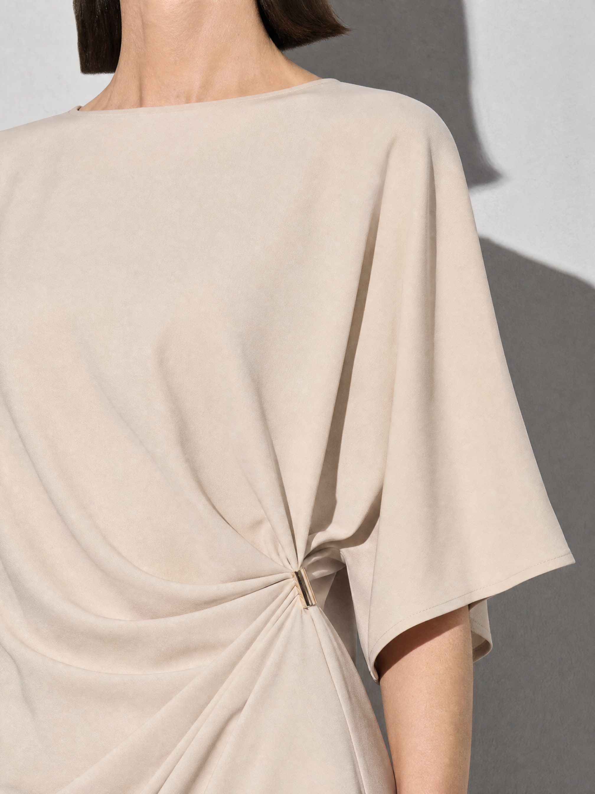 Relaxed-fit Top And High-waisted Wide-leg Pants Two-piece Set - Apricot Premium Fabric Finish Macro