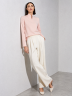 New Chinese-style Mandarin-collar Long-sleeve Blouse Niche Office-chic Top For Women - Apricot Premium Fabric Finish Seated Or Lean