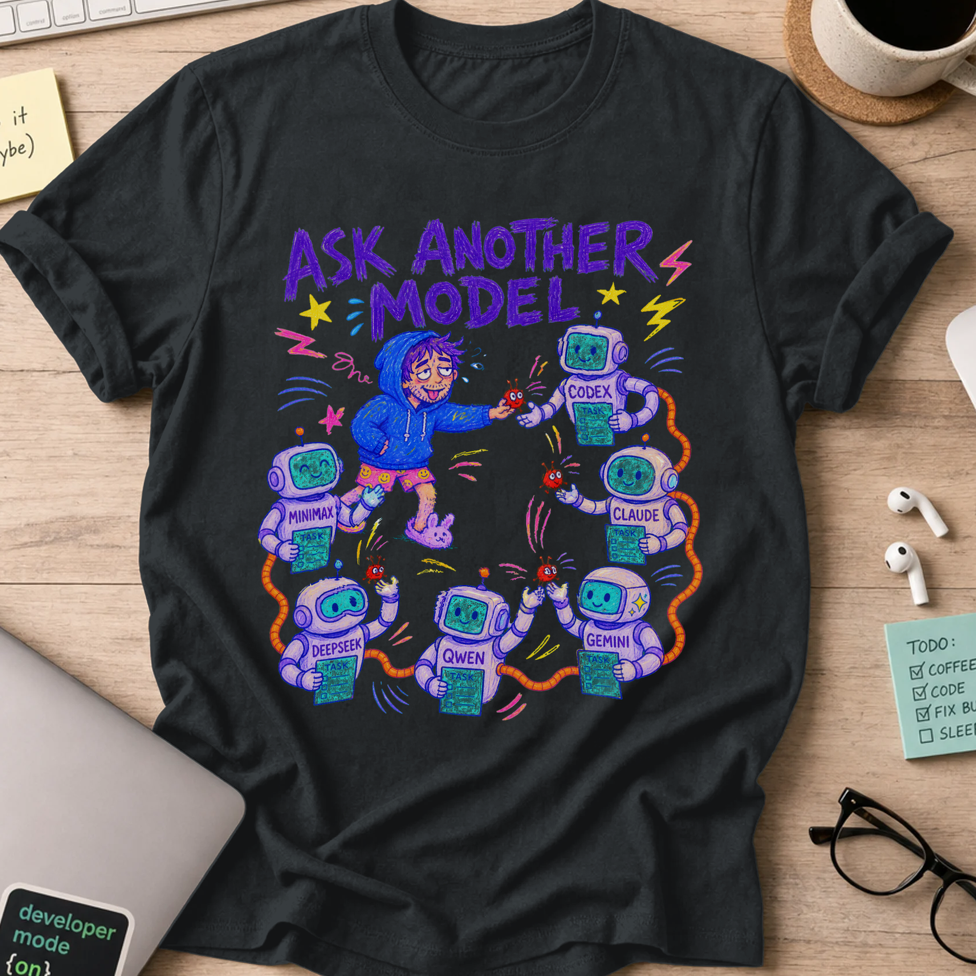 Ask Another Model Shirt — Black storefront mockup