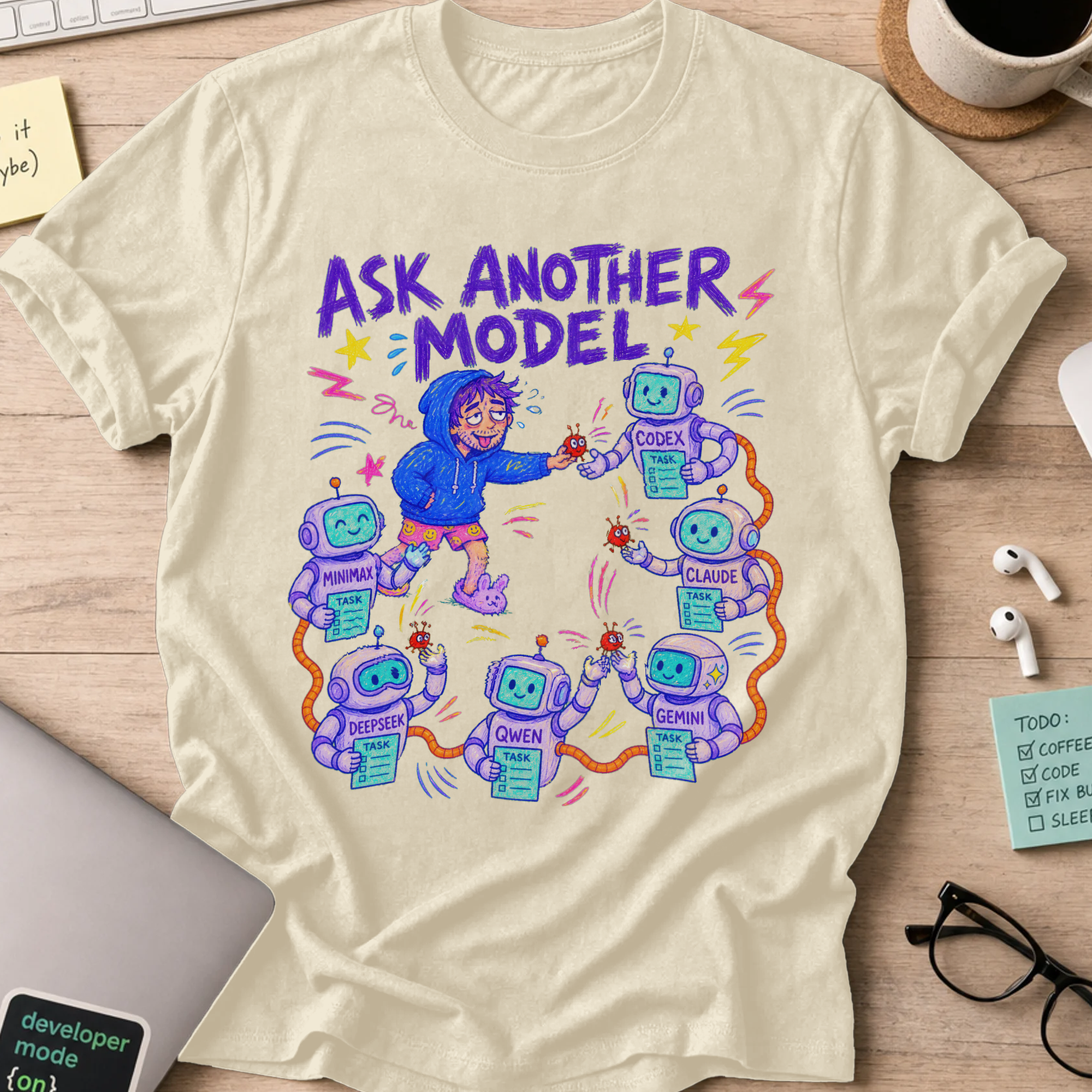 Ask Another Model Shirt — Natural storefront mockup