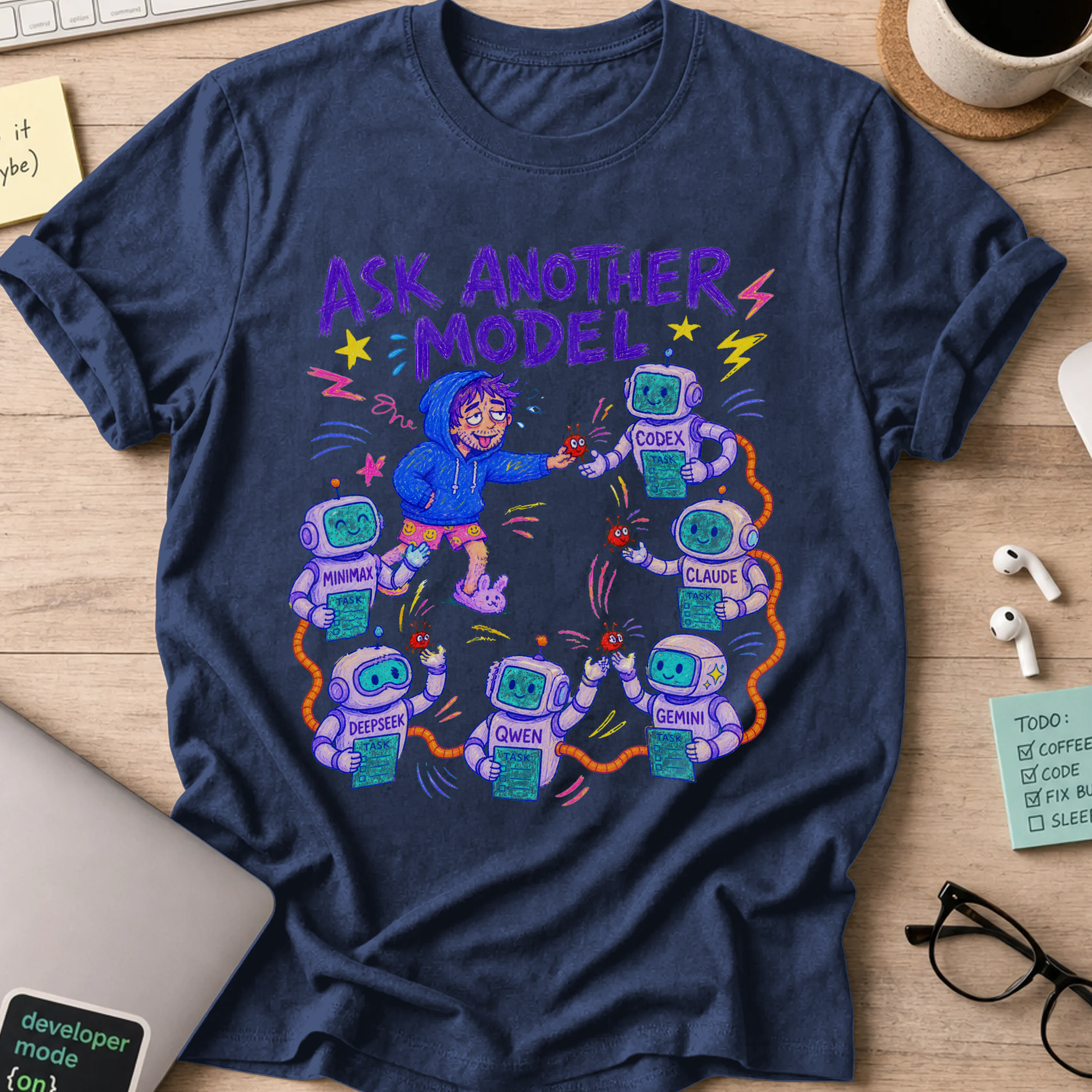 Ask Another Model Shirt — Navy storefront mockup