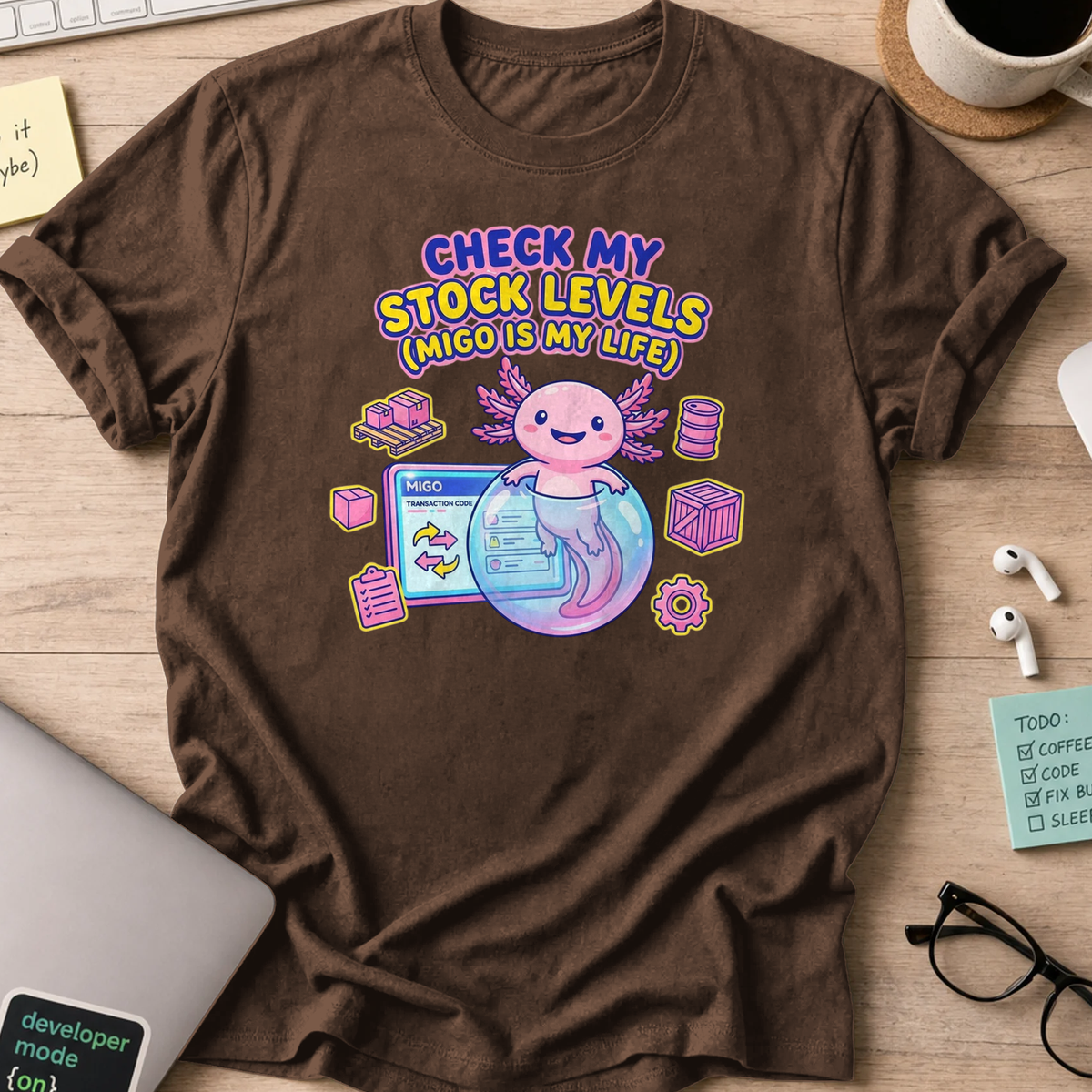 axolotl developer shirt - Dark Chocolate