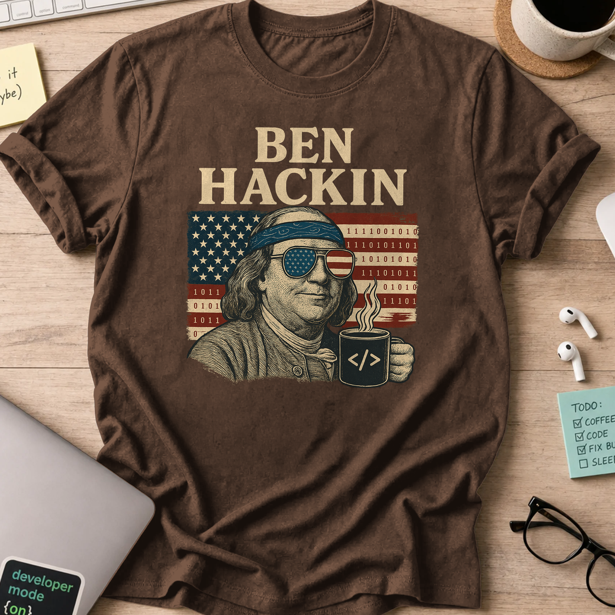 ben hackin hacker shirt - Dark Chocolate