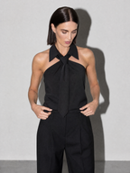 Polo Collar Tie Shirt Women's Design Vest - Black Premium Fabric Finish Adjusting