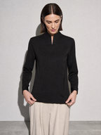 New Chinese-style Mandarin-collar Long-sleeve Blouse Niche Office-chic Top For Women - Black Premium Fabric Finish Adjusting