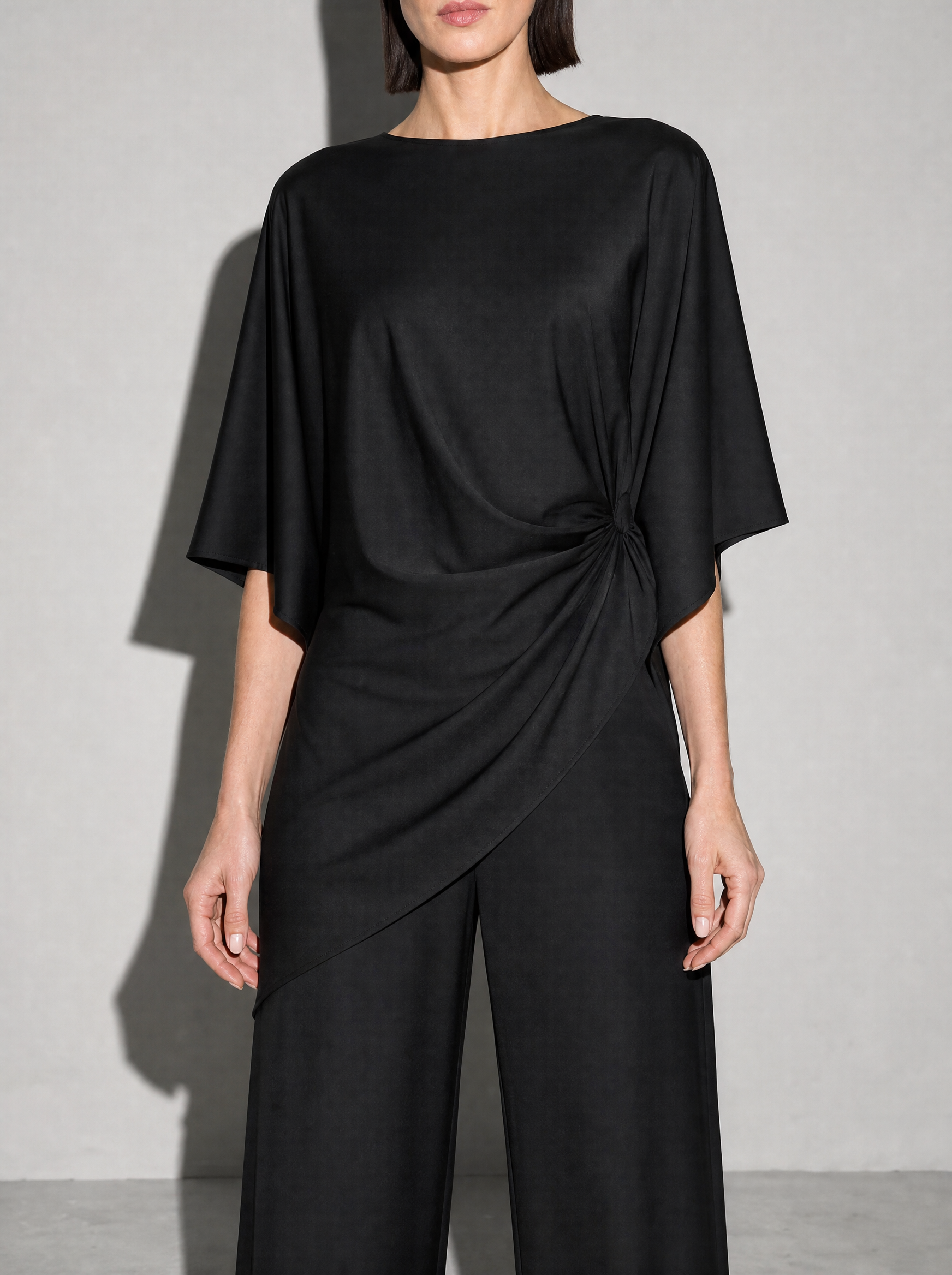 Relaxed-fit Top And High-waisted Wide-leg Pants Two-piece Set - Black Premium Fabric Finish Bust To Thigh