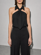 Polo Collar Tie Shirt Women's Design Vest - Black Premium Fabric Finish Bust To Thigh
