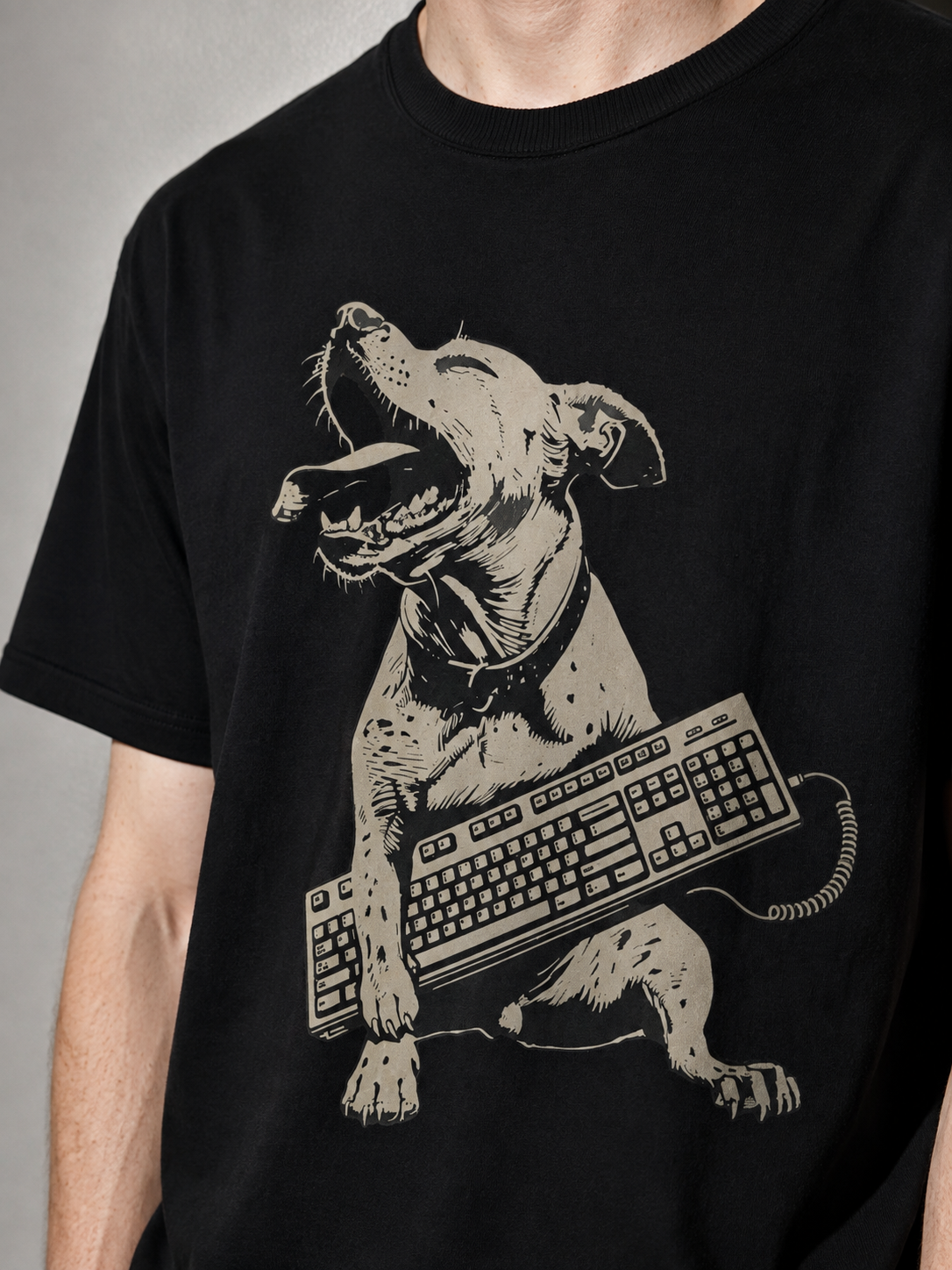 dog holding keyboard – Black print detail