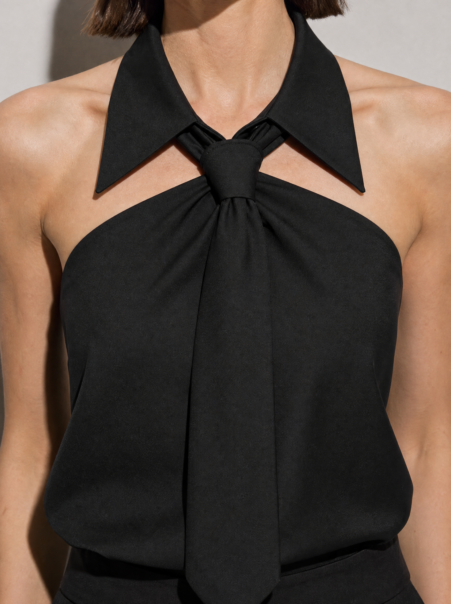Polo Collar Tie Shirt Women's Design Vest - Black Premium Fabric Finish Macro