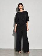 Relaxed-fit Top And High-waisted Wide-leg Pants Two-piece Set - Black Premium Fabric Finish Main