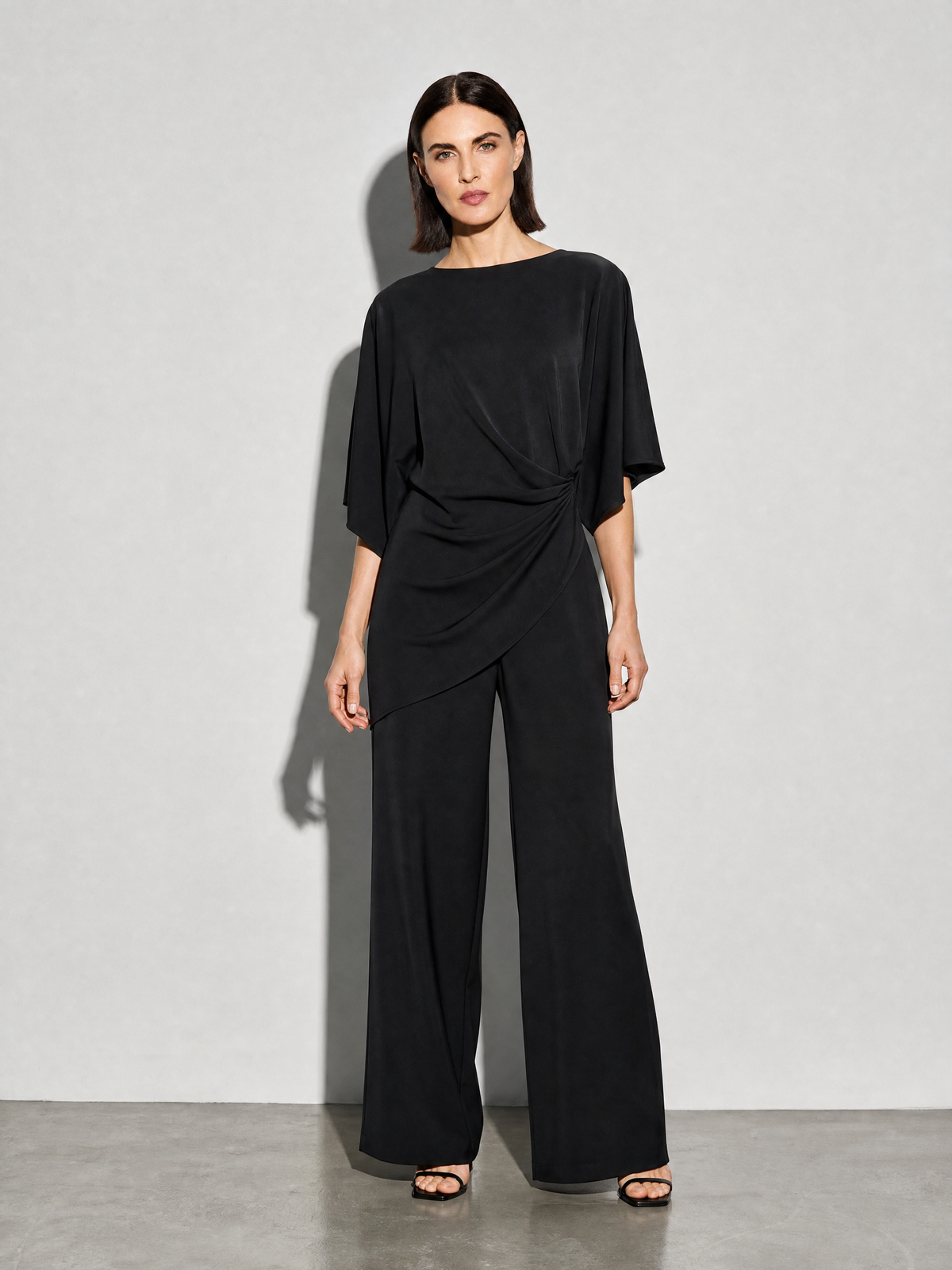 Relaxed-fit Top And High-waisted Wide-leg Pants Two-piece Set - Black Premium Fabric Finish Main