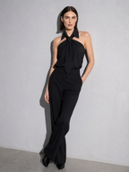 Polo Collar Tie Shirt Women's Design Vest - Black Premium Fabric Finish Seated Or Lean