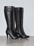 Stiletto boots side zip high heel boots over the knee boots - Black Premium Leather Finish Shoe Angle