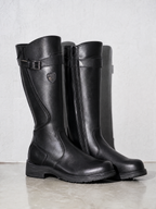 Women's mid-tube rider boots - Black Premium Leather Finish Shoe Angle
