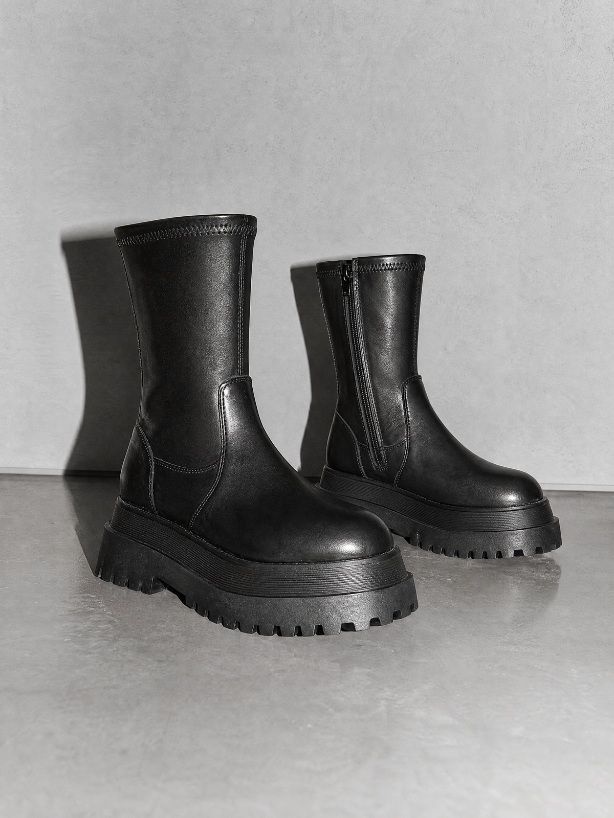 Autumn Chimney Martin Platform Boots - Black Premium Leather Finish Shoe Full