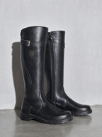 Women's mid-tube rider boots - Black Premium Leather Finish Shoe Full