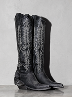 Medium heel 35-43 National Style Embroidered women's Boots - Black Premium Leather Finish Shoe Full