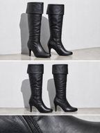 Stiletto boots side zip high heel boots over the knee boots - Black Premium Leather Finish Shoe Macro