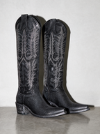 Medium heel 35-43 National Style Embroidered women's Boots - Black Premium Leather Finish Shoe Macro
