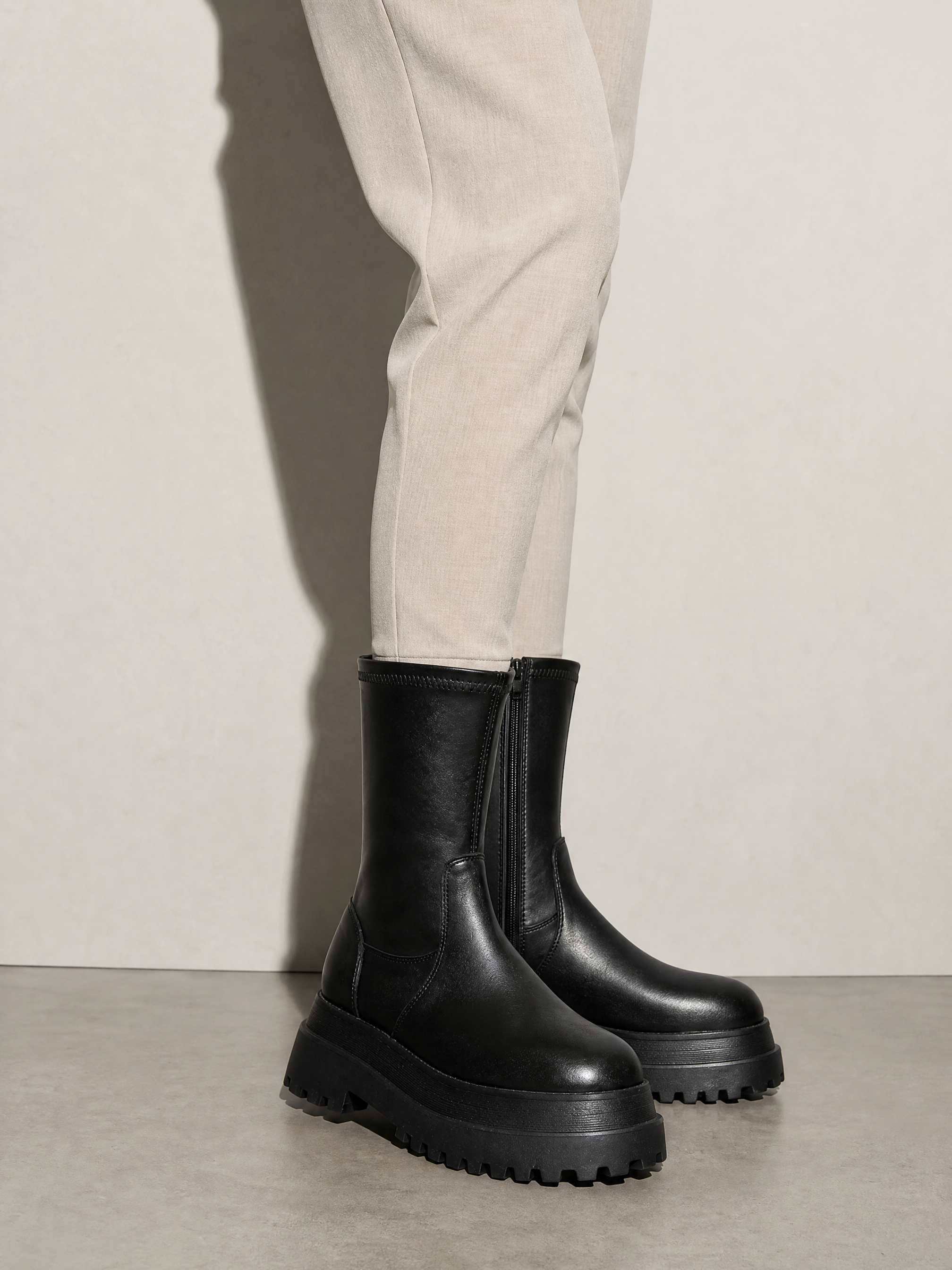 Autumn Chimney Martin Platform Boots - Black Premium Leather Finish Shoe Worn