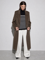Above-the-knee Long Double-faced Wool Coat For Women - Black Silver Gray Premium Fabric Finish Adjusting