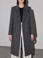 Above-the-knee Long Double-faced Wool Coat For Women - Black Silver Gray Premium Fabric Finish Bust To Thigh