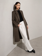 Above-the-knee Long Double-faced Wool Coat For Women - Black Silver Gray Premium Fabric Finish Seated Or Lean