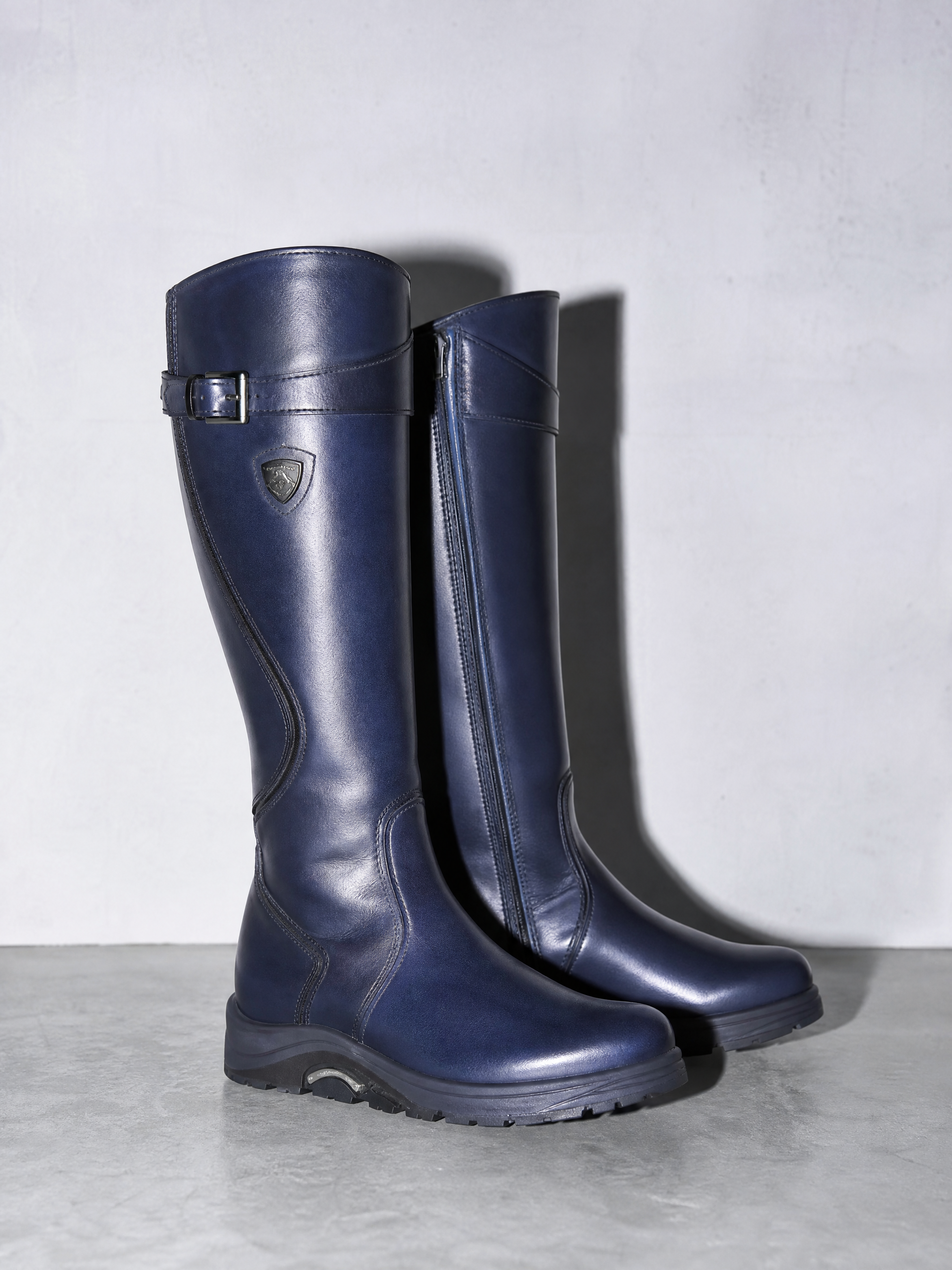 Women's mid-tube rider boots - Blue Premium Leather Finish Shoe Full