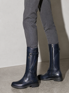 Women's mid-tube rider boots - Blue Premium Leather Finish Shoe Worn
