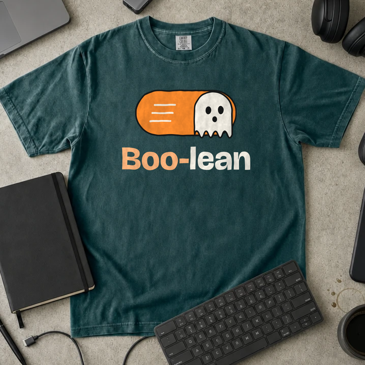 Boo-lean Shirt — Blue Spruce Comfort Colors 1717 flat lay