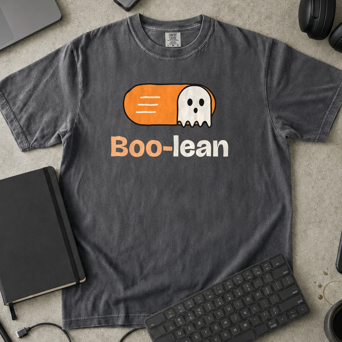 Boo-lean Shirt — Pepper Comfort Colors 1717 flat lay